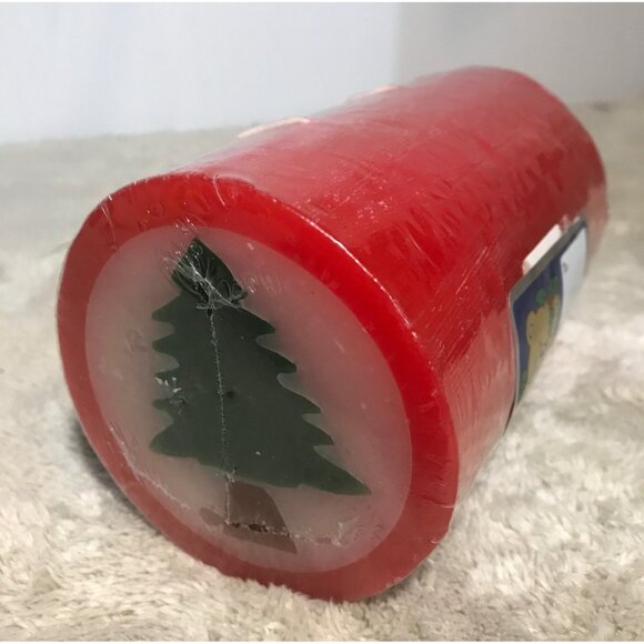 Red Christmas Tree Pillar Candle Horizontal 6 X 3" - Picture 3 of 7